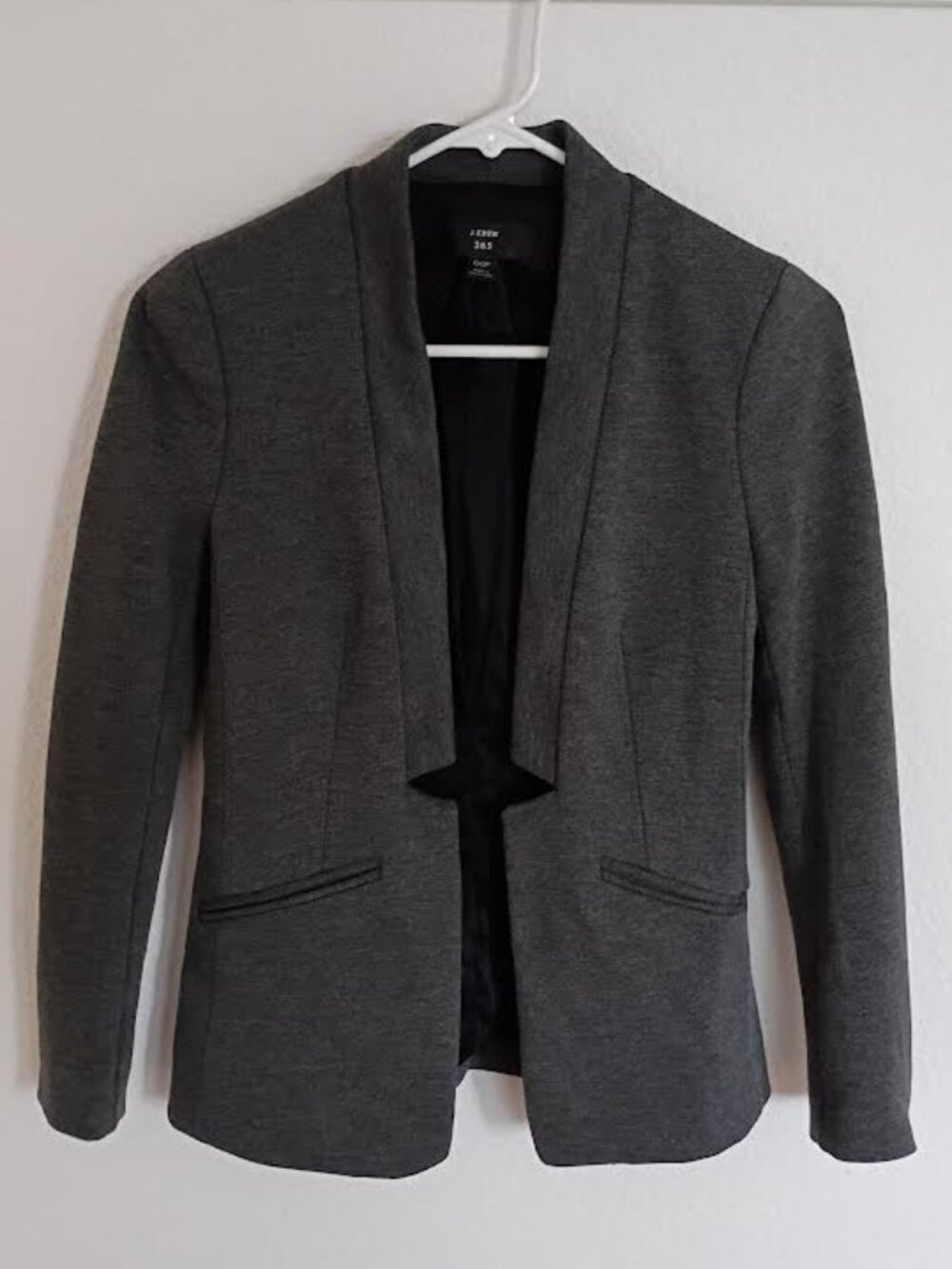 J. CREW 365 WOMEN'S BLAZER LONG SLEEVE OPEN FRONT CHARCOAL GRAY LINED SIZE 00P